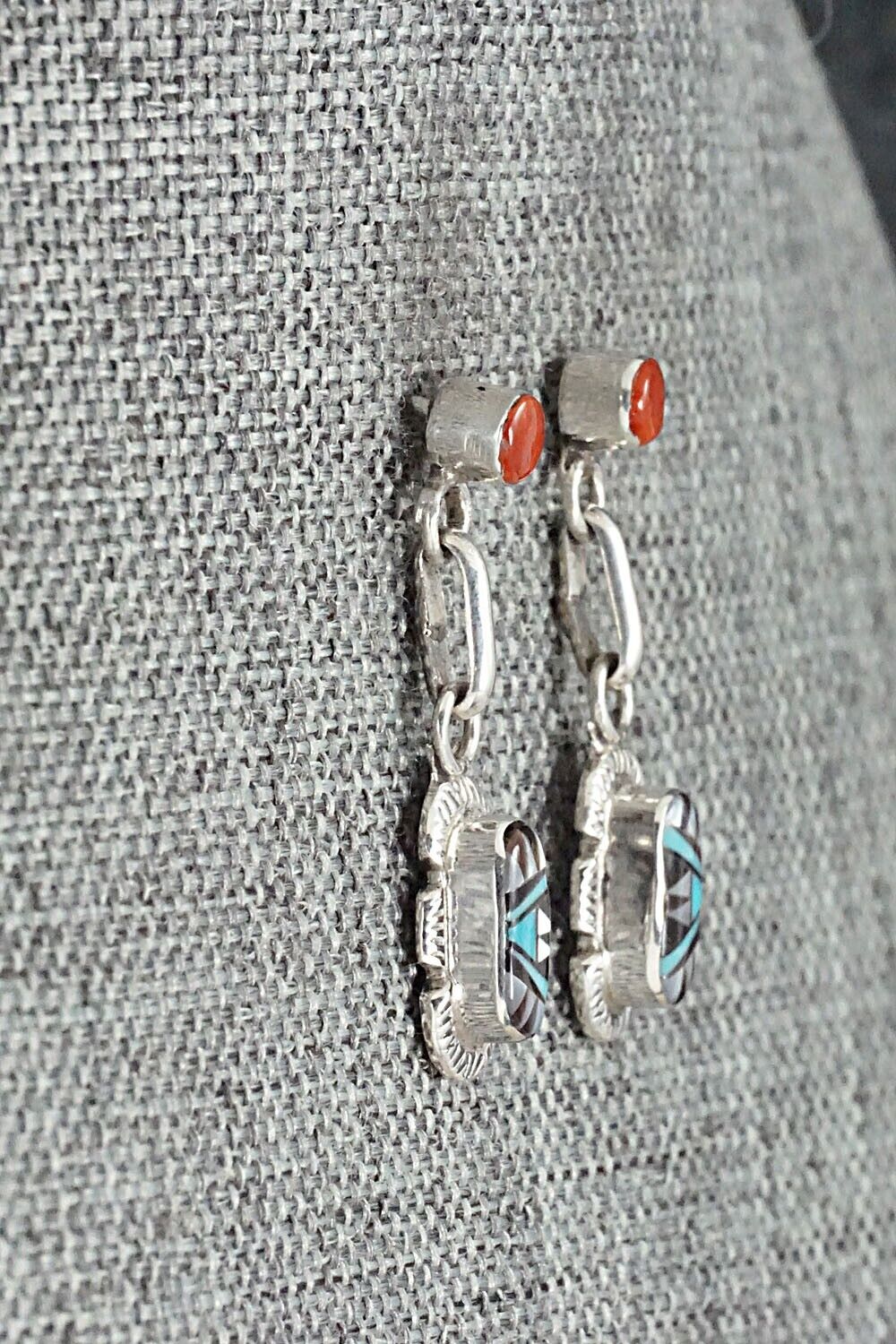 Multi Stone Inlay & Sterling Silver Earrings - Ernest Leekya