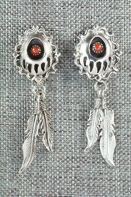 Coral and Sterling Silver Earrings - Navajo