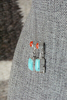 Turquoise & Coral Sterling Silver Earrings - Verley Betone