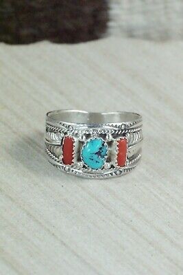 Turquoise, Coral and Sterling Silver Ring - Harrison & Betty Begay - 13