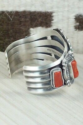 Turquoise, Coral and Sterling Silver Bracelet - Tom Lewis