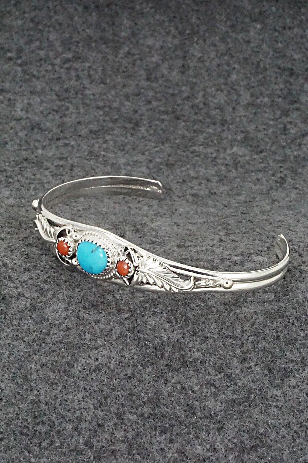 Turquoise, Coral & Sterling Silver Bracelet - Alice Rose Saunders