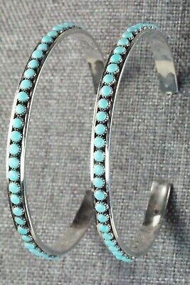 Turquoise & Sterling Silver Hoop Earrings - Lois Tzuni - High Lonesome Trading
