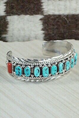 Turquoise, Coral & Sterling Silver Bracelet - Anthony Brown