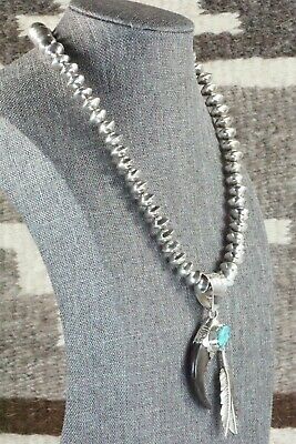 Turquoise, Sterling Silver Pendant & Navajo Pearl Necklace - Ernest Hawthorne