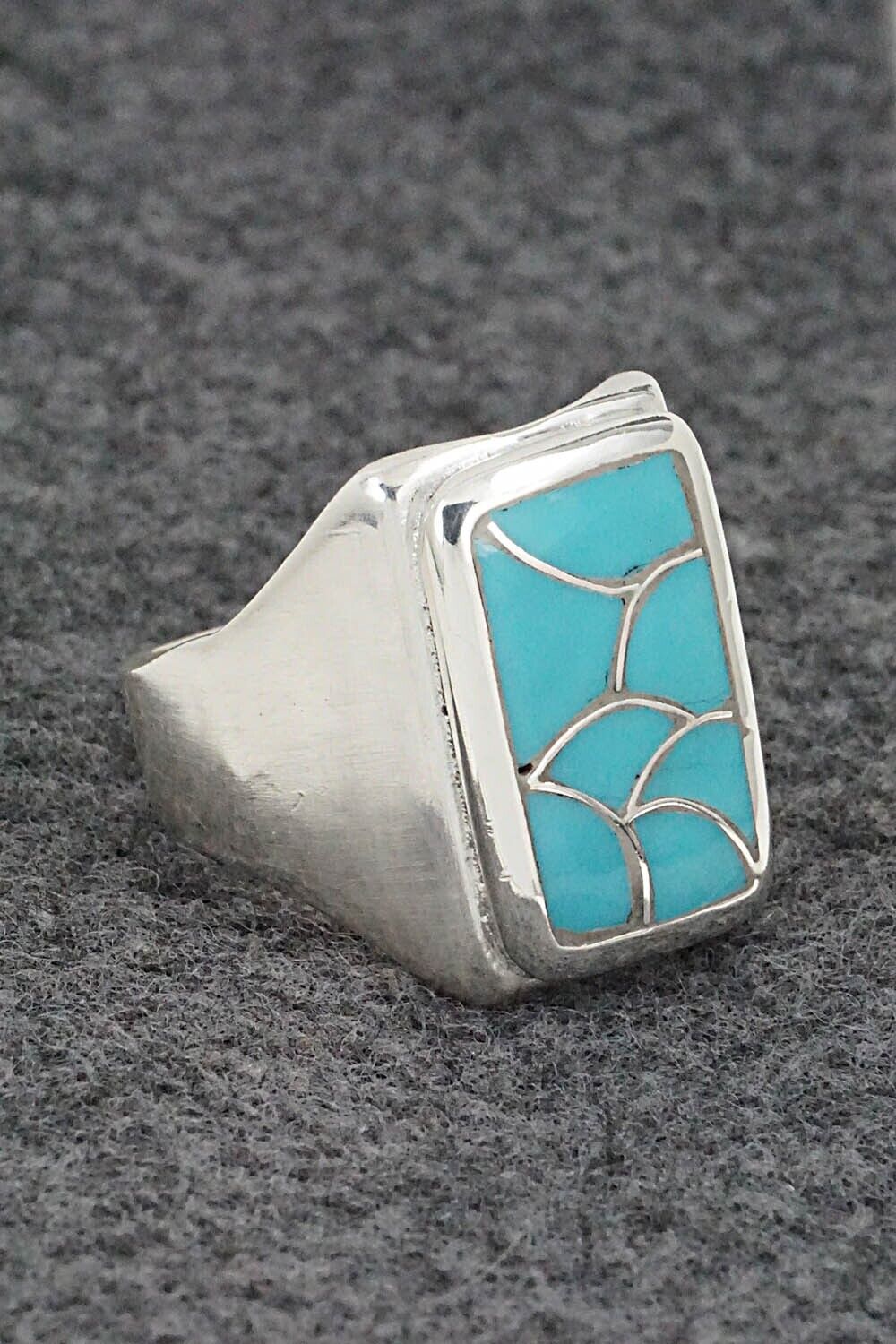 Turquoise & Sterling Silver Inlay Ring - Orena Leekya - Size 10