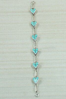 Zuni Turquoise & Sterling Silver Heart Link Bracelet - Velda Nastacio