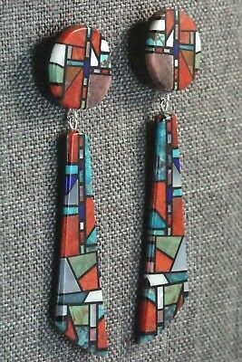 Multi Stone Inlay & Sterling Silver Earrings - Chris T. Nieto - Santo Domingo