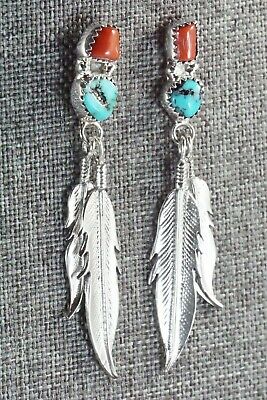 Turquoise, Coral & Sterling Silver Earrings - Annie Spencer