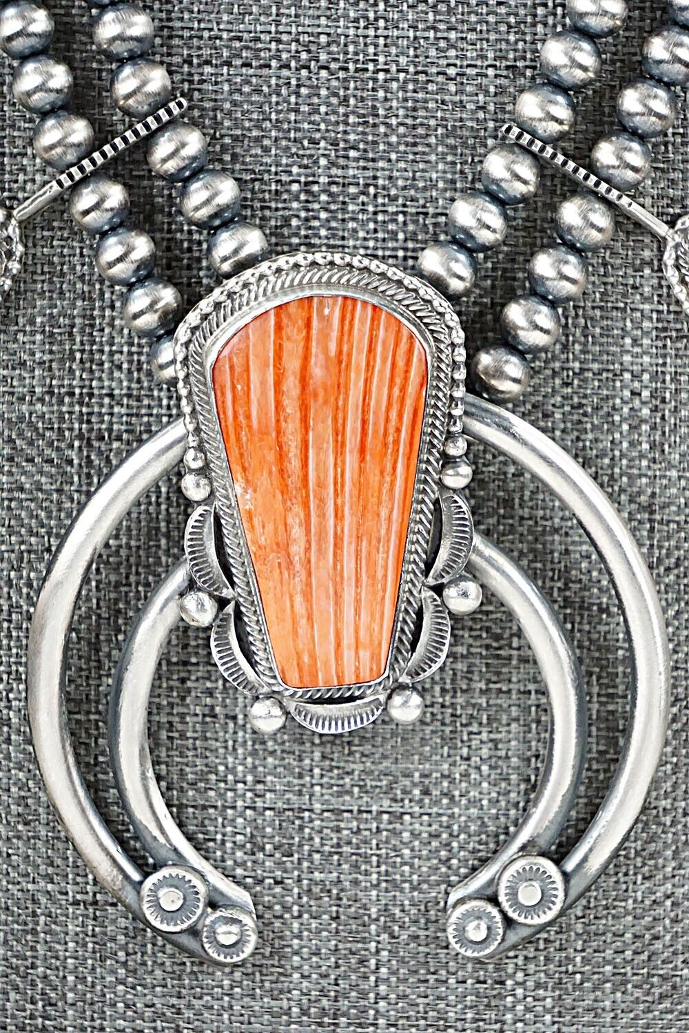 Spiny Oyster & Sterling Silver Squash Blossom Set - Tom Lewis