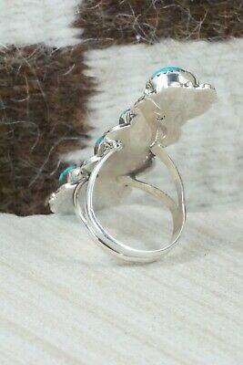 Turquoise & Coral Sterling Silver Ring - Betty House - Size 8