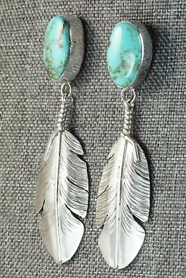 Turquoise & Sterling Silver Feather Earrings - Ben Begay - High Lonesome Trading