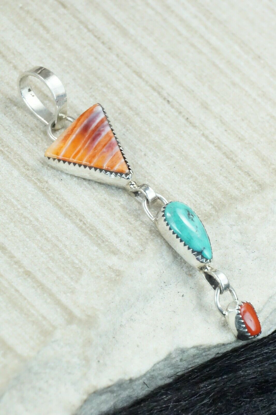 Spiny Oyster, Turquoise & Sterling Silver Pendant - Priscilla Reeder