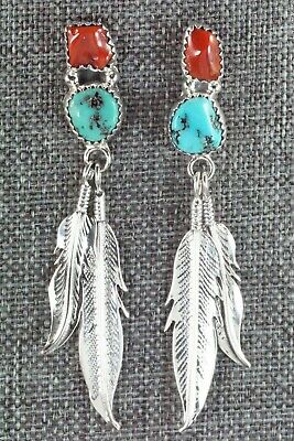 Turquoise, Coral & Sterling Silver Earrings - Annie Spencer