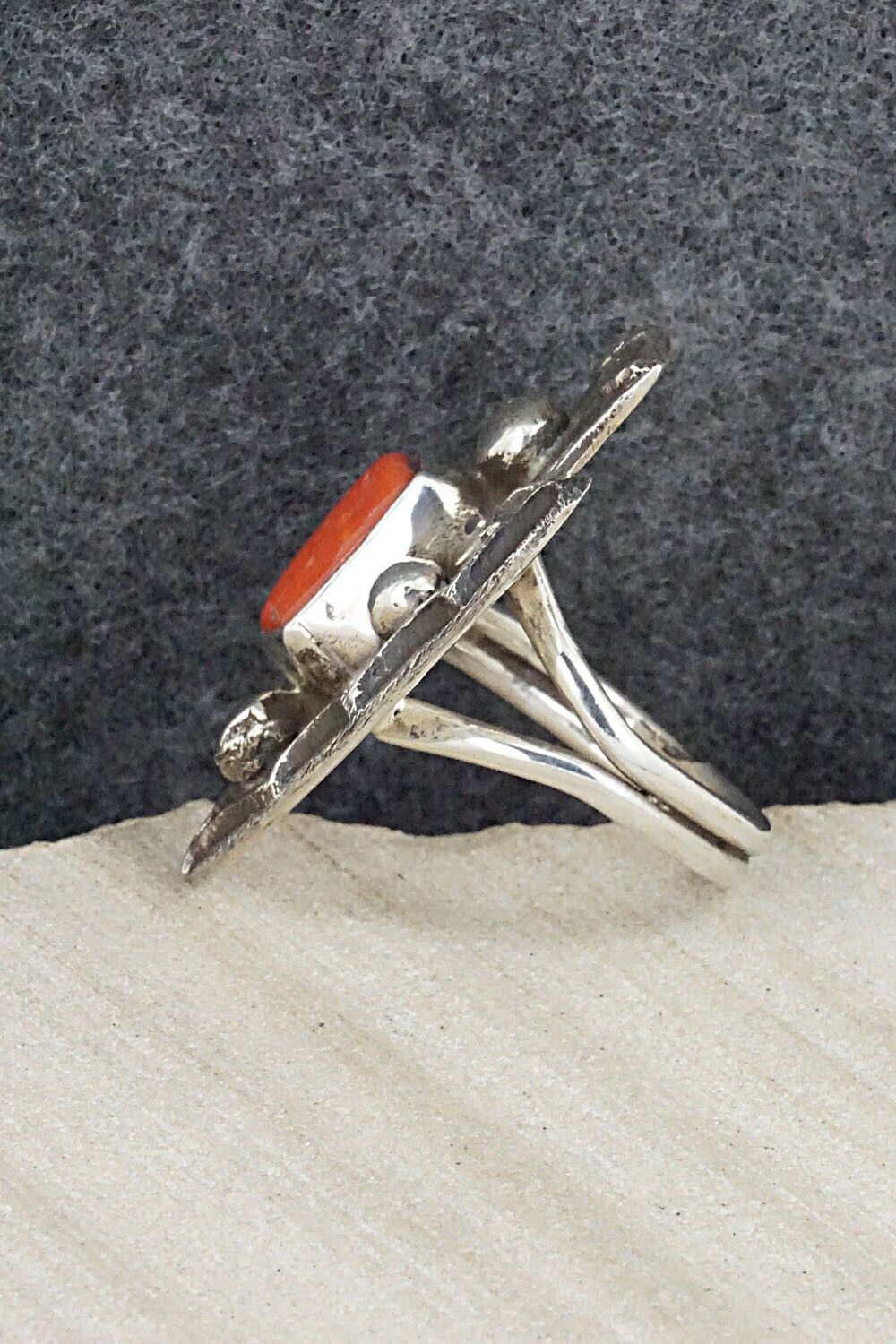Coral & Sterling Silver Ring - Delbert Arviso - Size 8.25