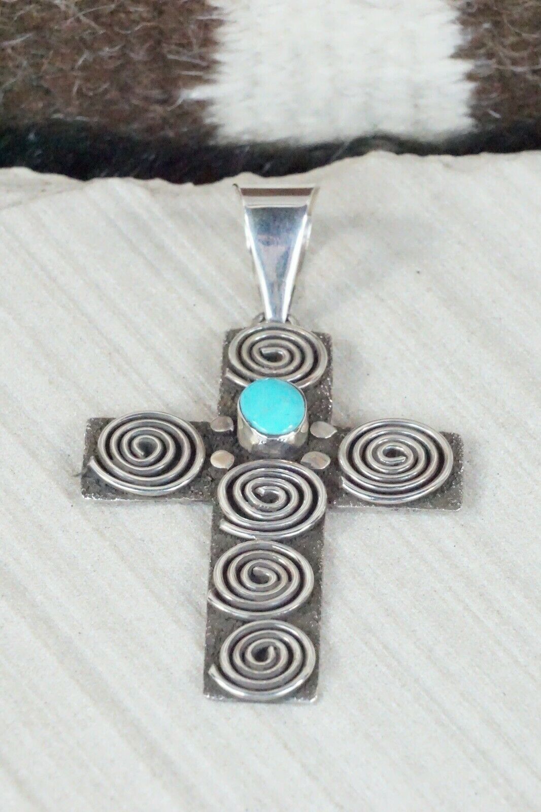 Turquoise & Sterling Silver Cross Pendant - Alex Sanchez - Navajo