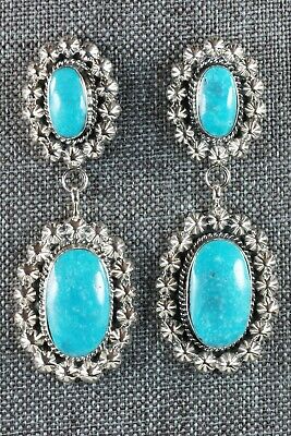 Navajo Turquoise and Sterling Silver Earrings - Loretta Delgarito - High Lonesome Trading