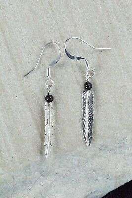Onyx & Sterling Silver Feather Earrings - Marvin Arviso