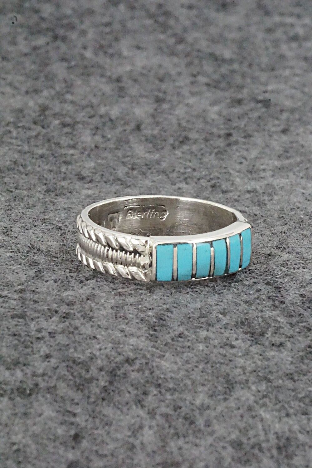 Turquoise & Sterling Silver Inlay Ring - Orlando Laweka - Size 7.25