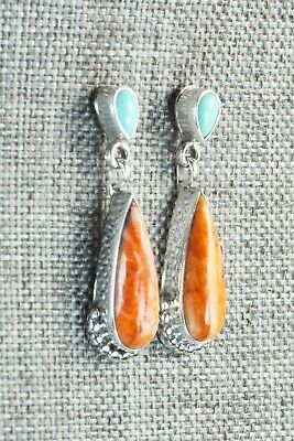 Spiny Oyster, Turquoise & Sterling Silver Earrings - Verley Betone