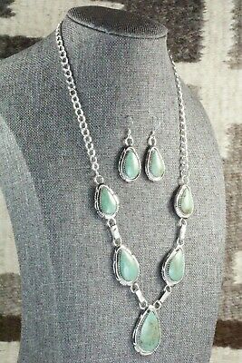 Turquoise & Sterling Silver Necklace and Earrings Set - Tom Lewis