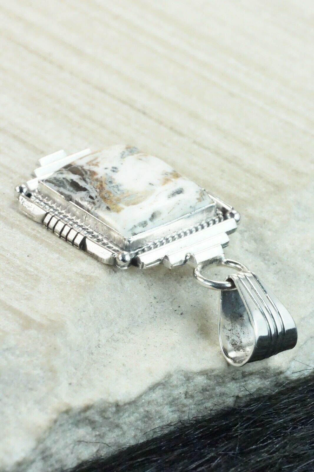 White Buffalo & Sterling Silver Pendant - Daniel Benally