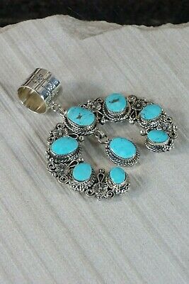 Navajo Turquoise and Sterling Silver Naja Pendant - Sarah Yazzie - High Lonesome Trading