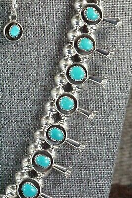Turquoise & Sterling Silver Squash Blossom and Earrings - Phil Garcia