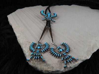 Zuni Sterling Silver & Turquoise Bolo Tie - H.I. Bowekaty - High Lonesome Trading