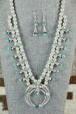 Turquoise & Sterling Silver Squash Blossom & Earrings - Phil Garcia