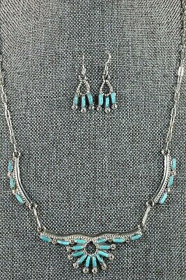 Zuni Turquoise & Sterling Silver Necklace & Earrings - Veronica Yawakia - High Lonesome Trading