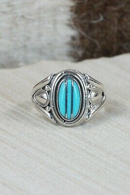 Turquoise & Sterling Silver Ring - Leslie & Gladys Lamy - Size 11.75