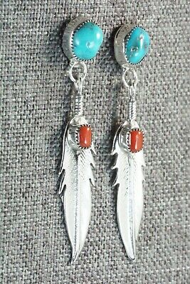 Turquoise, Coral & Sterling Silver Earrings - Sharon McCarthy