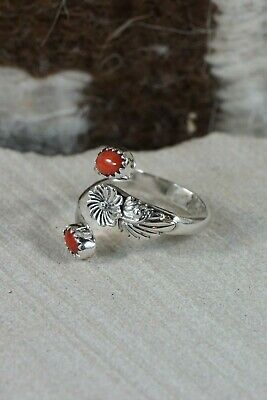 Navajo Coral and Sterling Silver Ring - Etta Belin - Size 6 - High Lonesome Trading