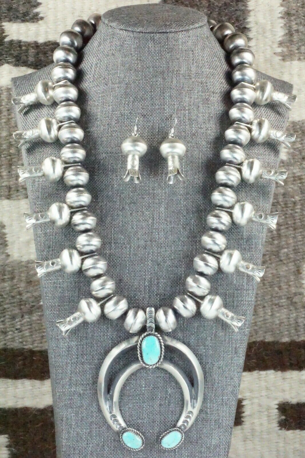Turquoise & Sterling Silver Squash Blossom & Earrings - Chris Hale - High Lonesome Trading