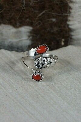 Navajo Coral and Sterling Silver Ring - Etta Belin - Size 7 - High Lonesome Trading