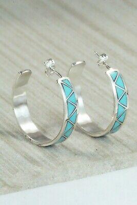 Turquoise & Sterling Silver Hoop Earrings - Tina Haloo - High Lonesome Trading