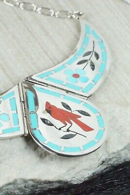 Inlay Turquoise, Coral & Sterling Silver Necklace - Derrick Edaakie
