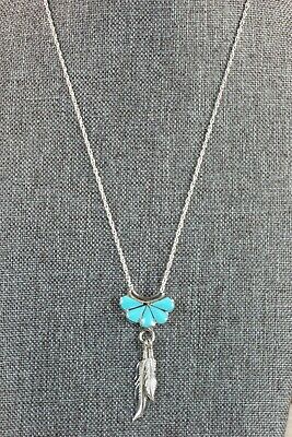 Zuni Turquoise Pendant & Sterling Silver Necklace - Floria Shetima