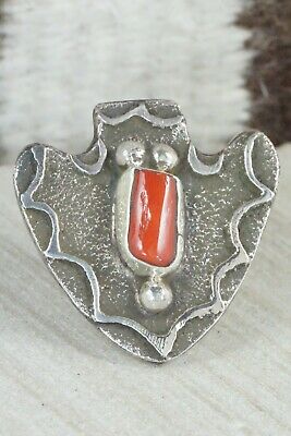 Coral & Sterling Silver Ring - Delbert Arviso - 8