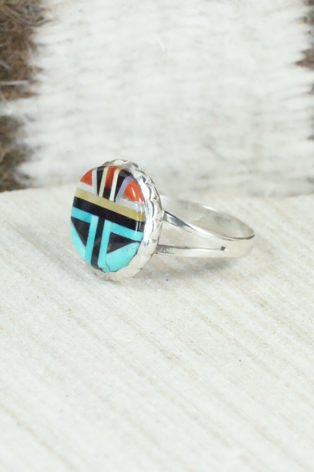 Multi Stone & Sterling Silver Ring - Ruddell Lonjose - Size 7.75