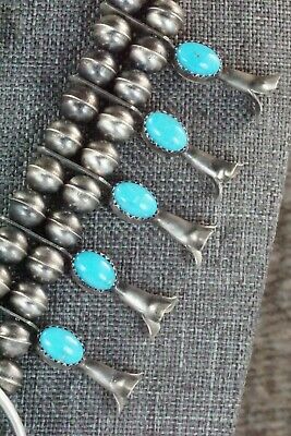 Turquoise & Sterling Silver Squash Blossom and Earrings - Leon Kirlie
