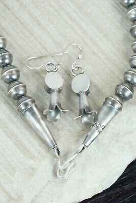 Turquoise & Sterling Silver Squash Blossom and Earrings - Leon Kirlie