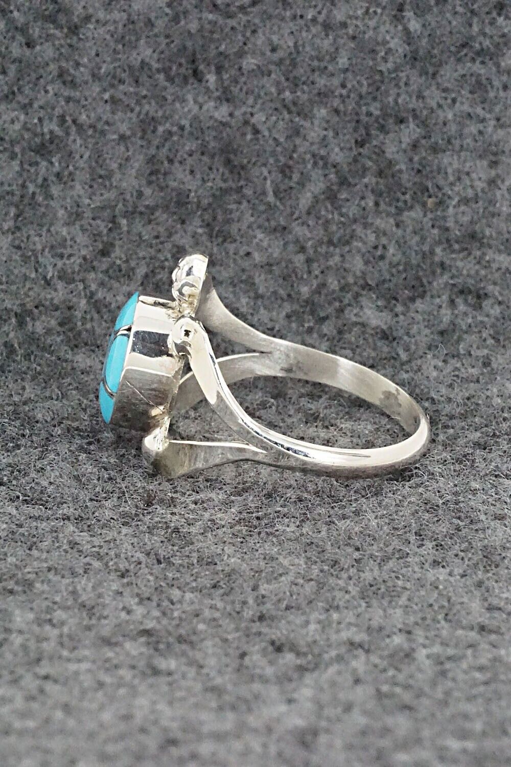 Turquoise & Sterling Silver Inlay Ring - Amielda Peynetsa - Size 8.5