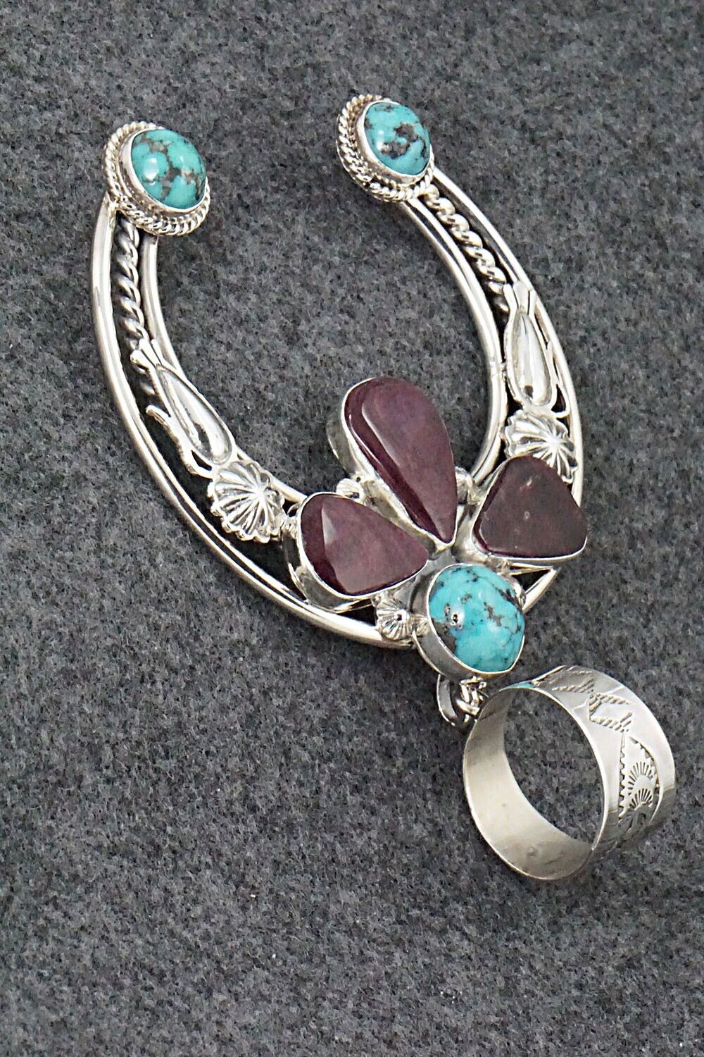 Turquoise, Spiny Oyster and Sterling Silver Pendant - Derrick Gordon