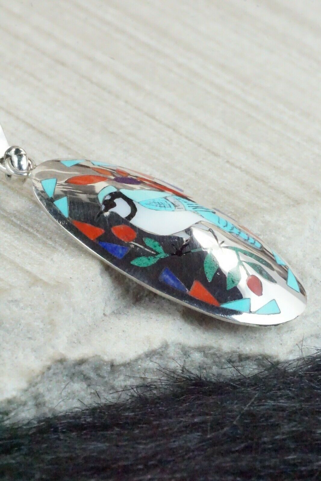 Inlay Turquoise Bluebird & Sterling Silver Pendant - Quintin Quam Sr