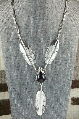 Onyx, Sterling Silver Feather & Chain Necklace - Ben Begay