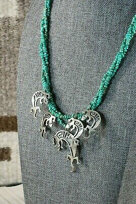 Navajo Turquoise Necklace and Sterling Silver Lizards - Charlie Bowie - High Lonesome Trading