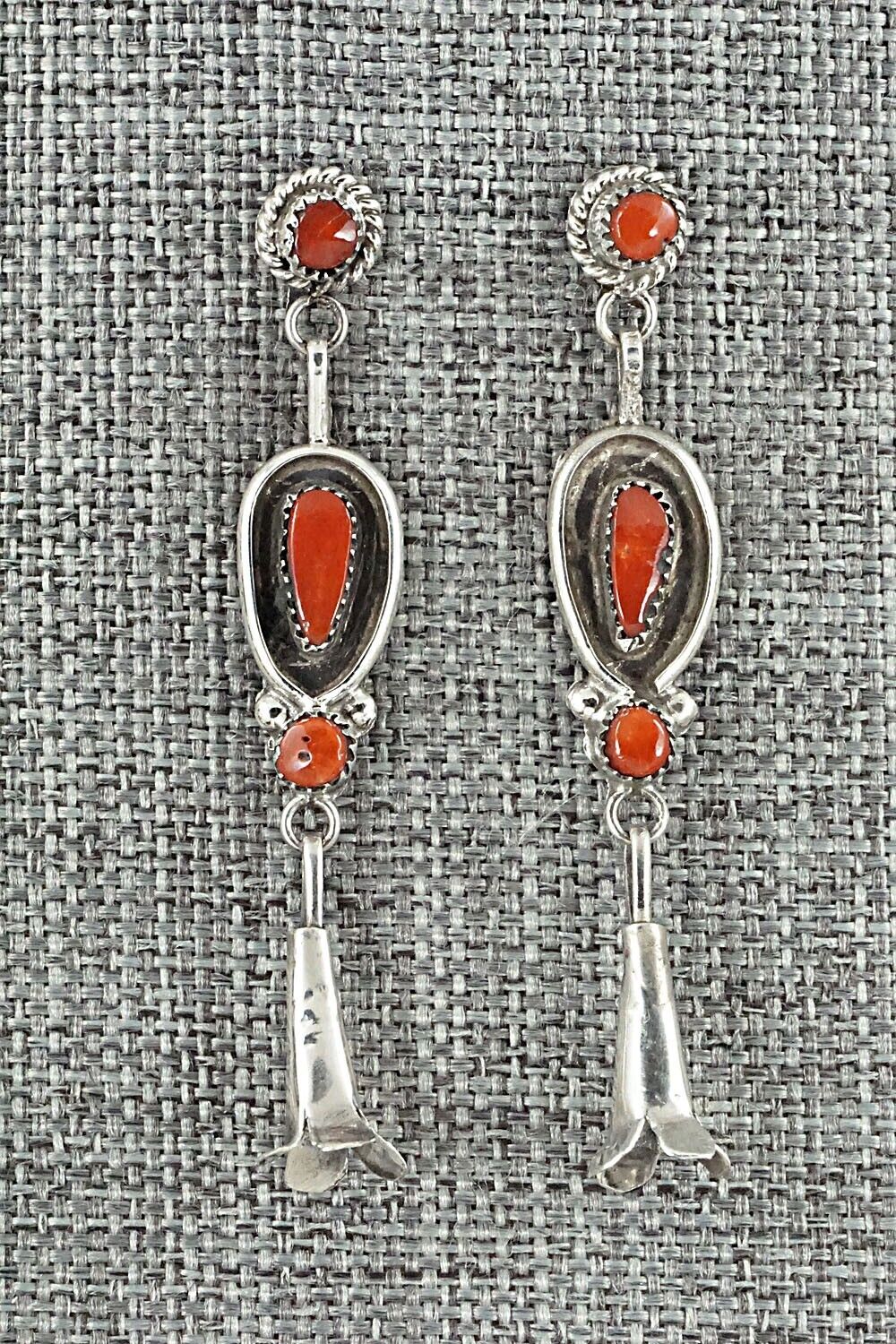 Coral & Sterling Silver Squash Blossom Set - Viola Bobelu