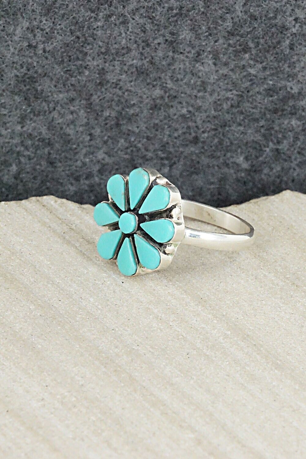 Turquoise & Sterling Silver Ring - Arlo Kanteena - Size 7.75